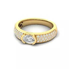 14K & 18K Gold East West Oval Diamond with Micro-Pave Diamond Ring, Lab Grown