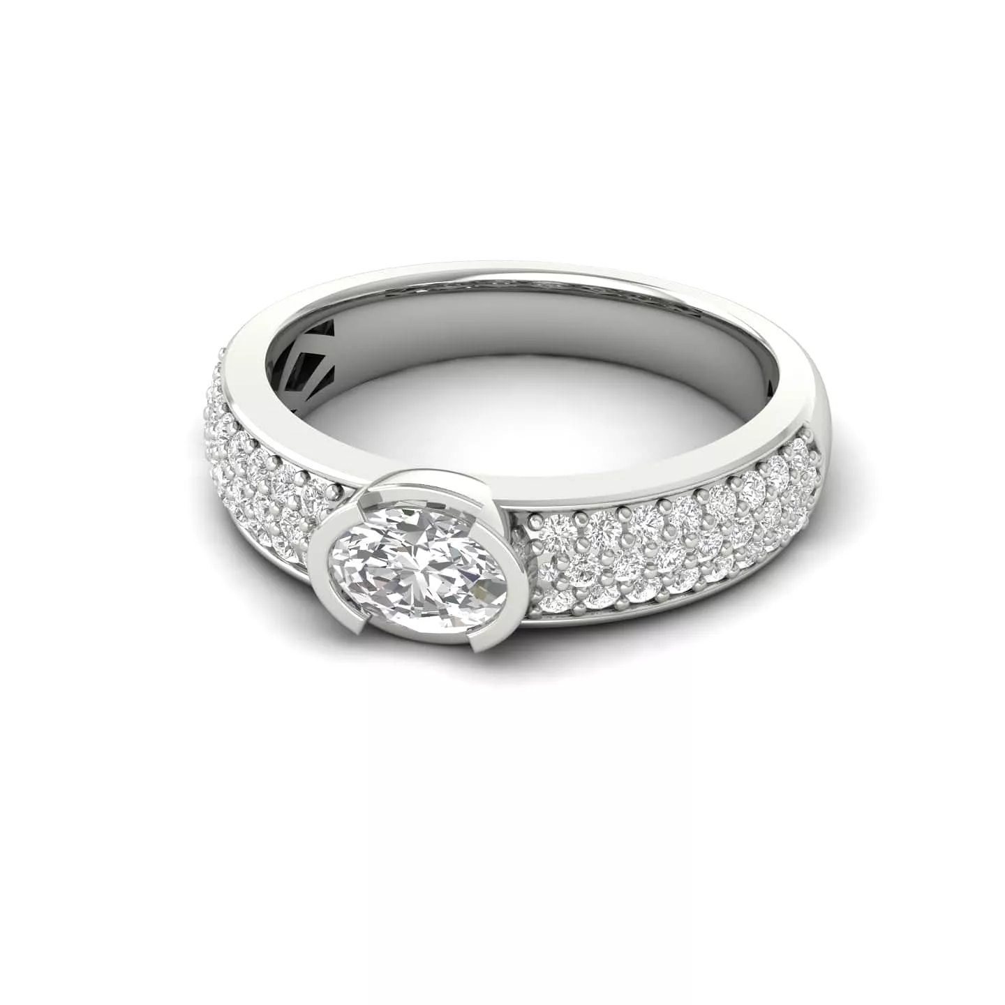 14K & 18K Gold East West Oval Diamond with Micro-Pave Diamond Ring, Lab Grown