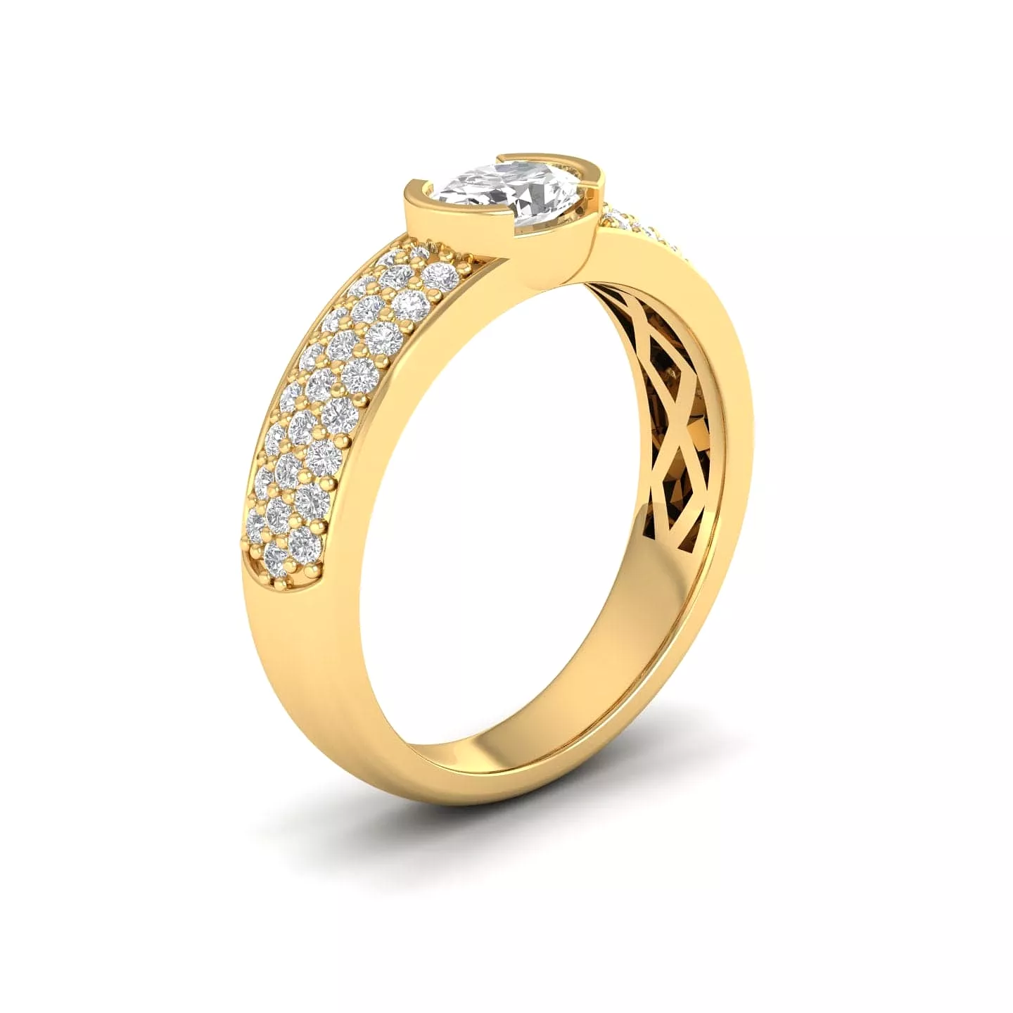 14K & 18K Gold East West Oval Diamond with Micro-Pave Diamond Ring, Lab Grown