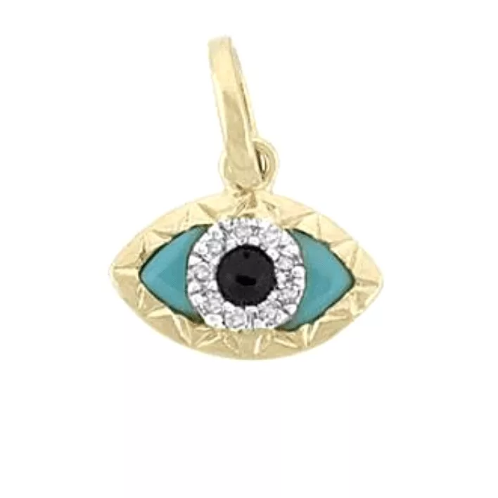 14K Gold Evil Eye with Diamonds and Turquoise