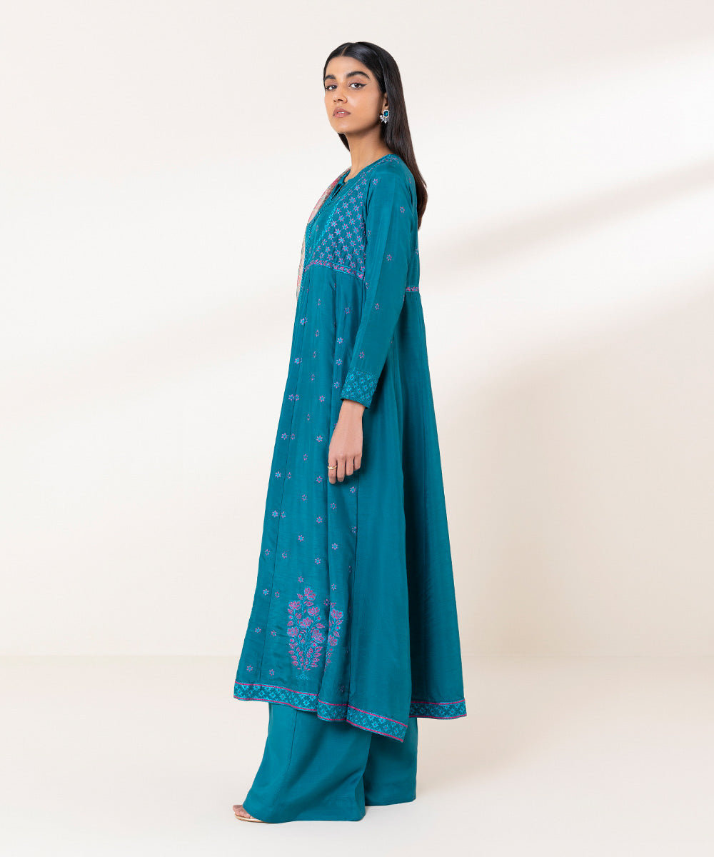 3 Piece - Embroidered Raw Silk Suit