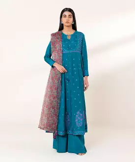 3 Piece - Embroidered Raw Silk Suit