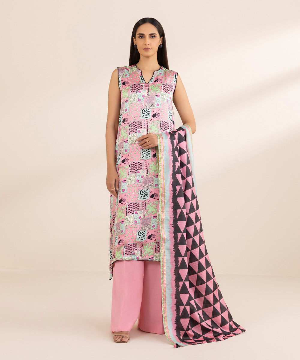 3 Piece - Printed Silk Suit