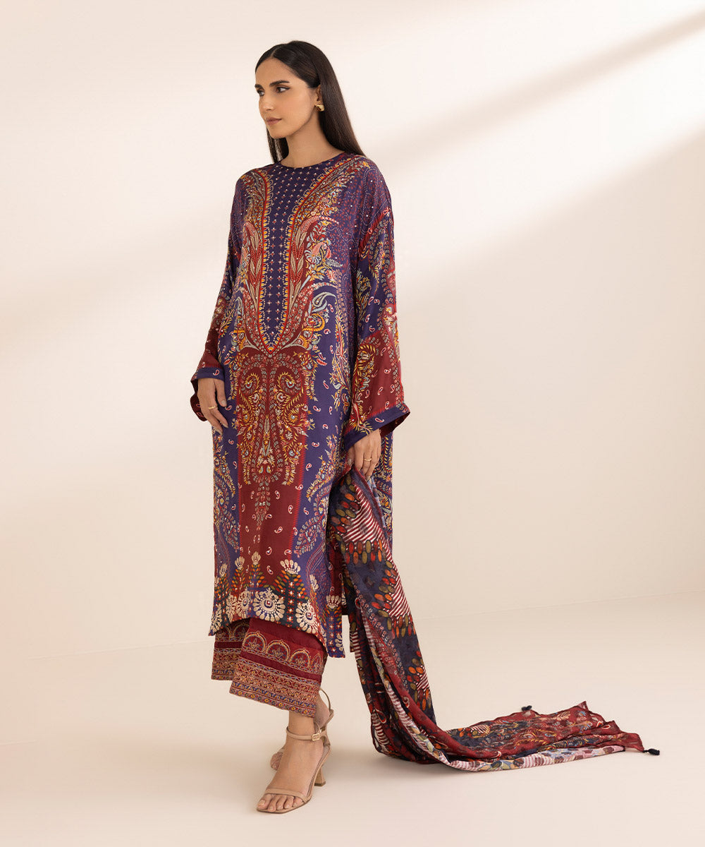 3 Piece - Printed Silk Suit