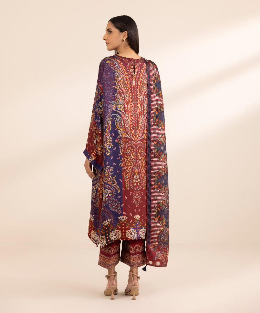 3 Piece - Printed Silk Suit