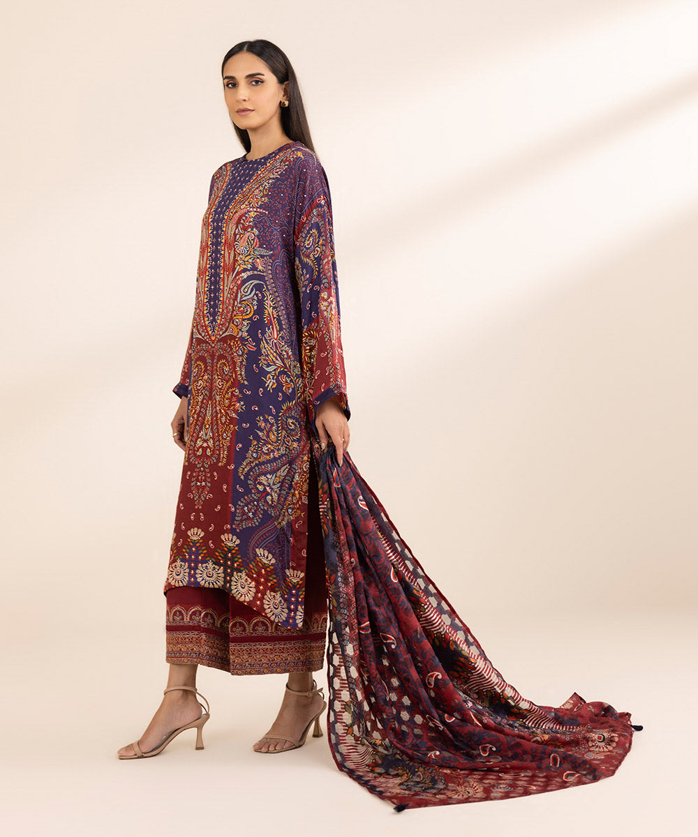 3 Piece - Printed Silk Suit