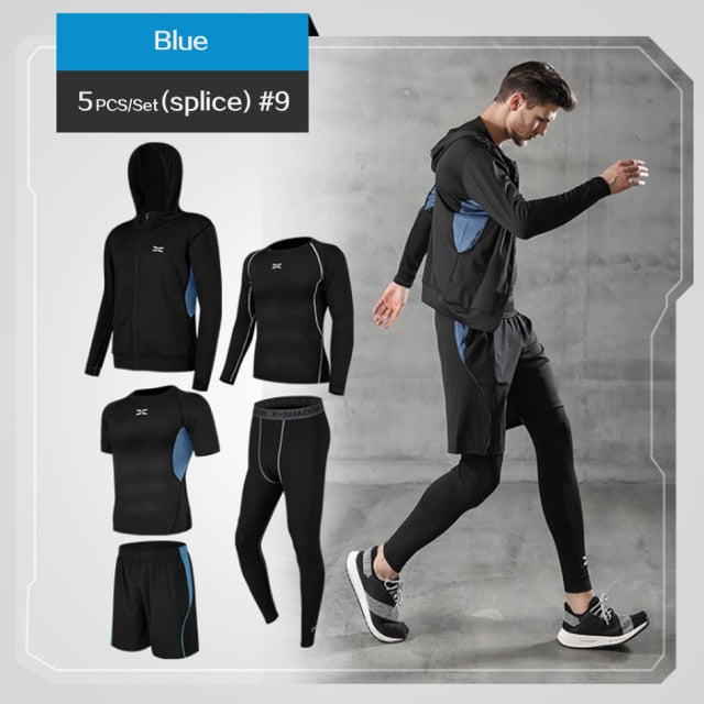 5 Pcs/Set Tracksuit Gym Fitness Exercise Compression Sports Suit