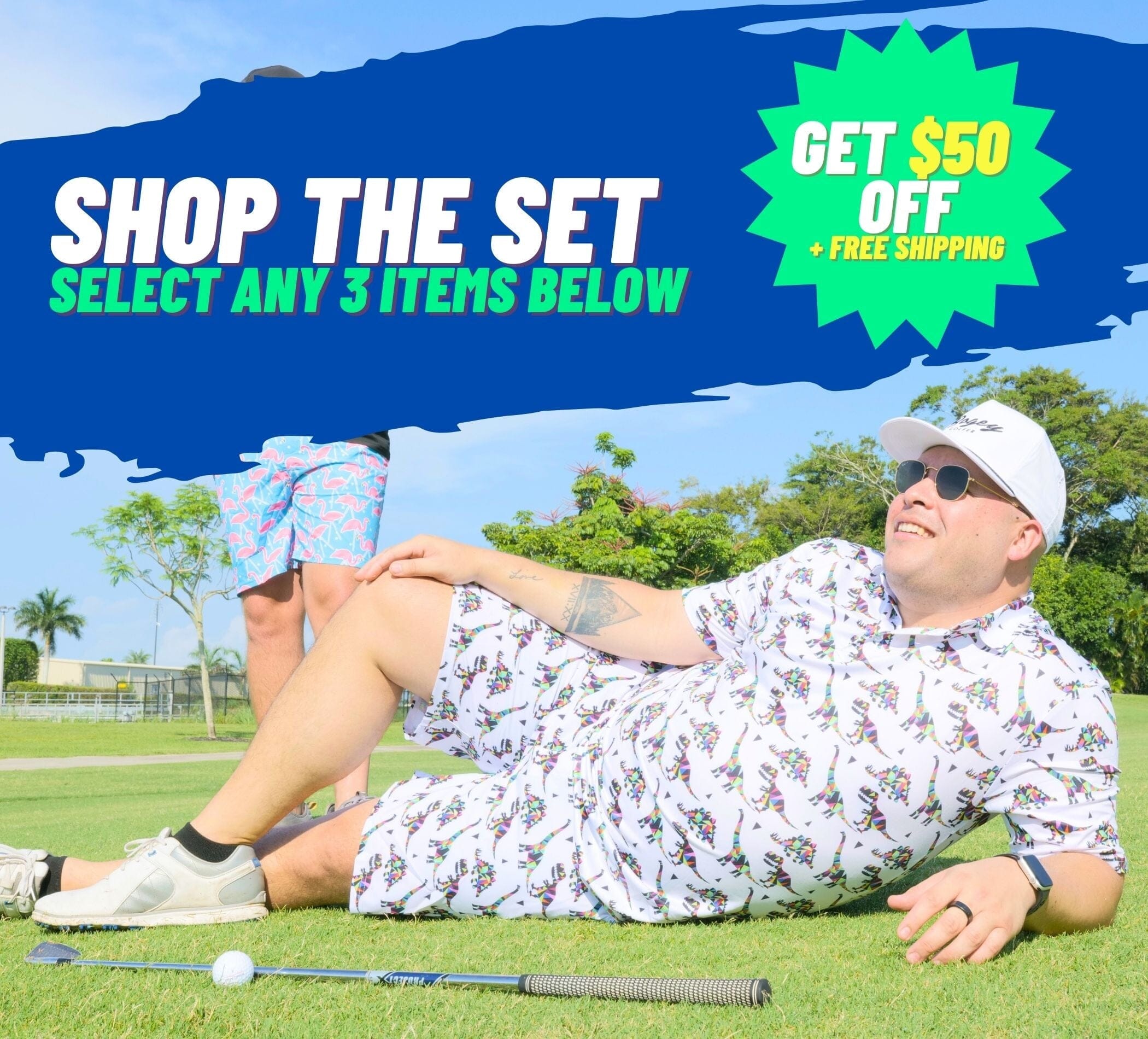 $50 OFF POLO, SHORTS, HAT SET