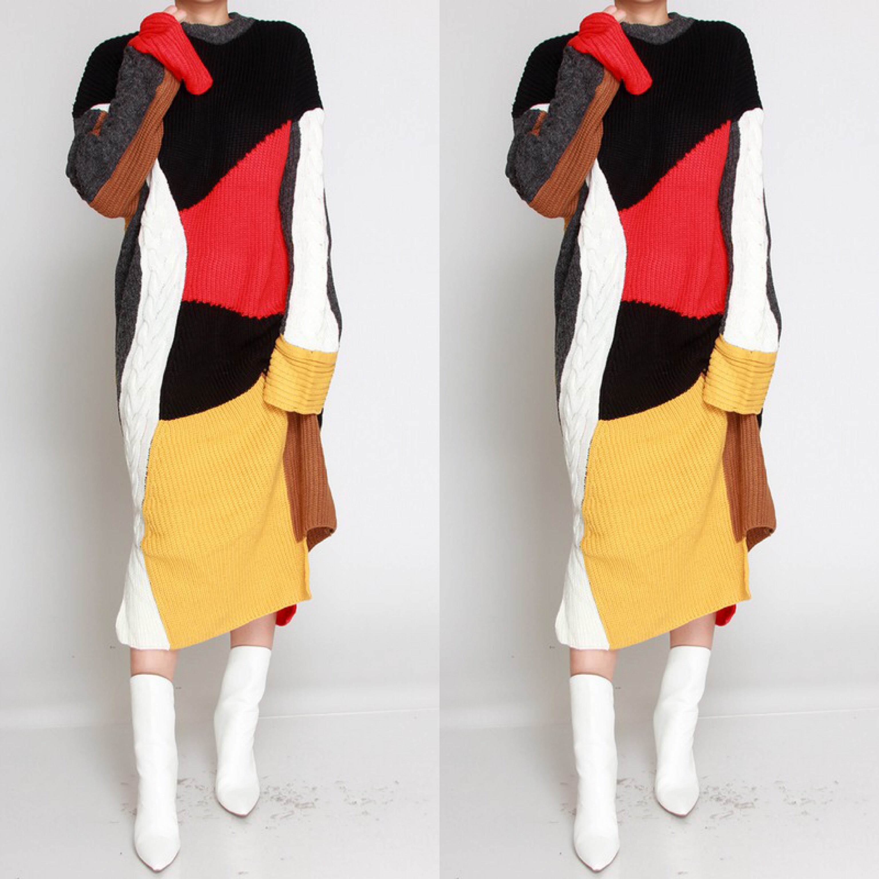 Abstract Color Block Sweater Dressing