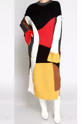 Abstract Color Block Sweater Dressing