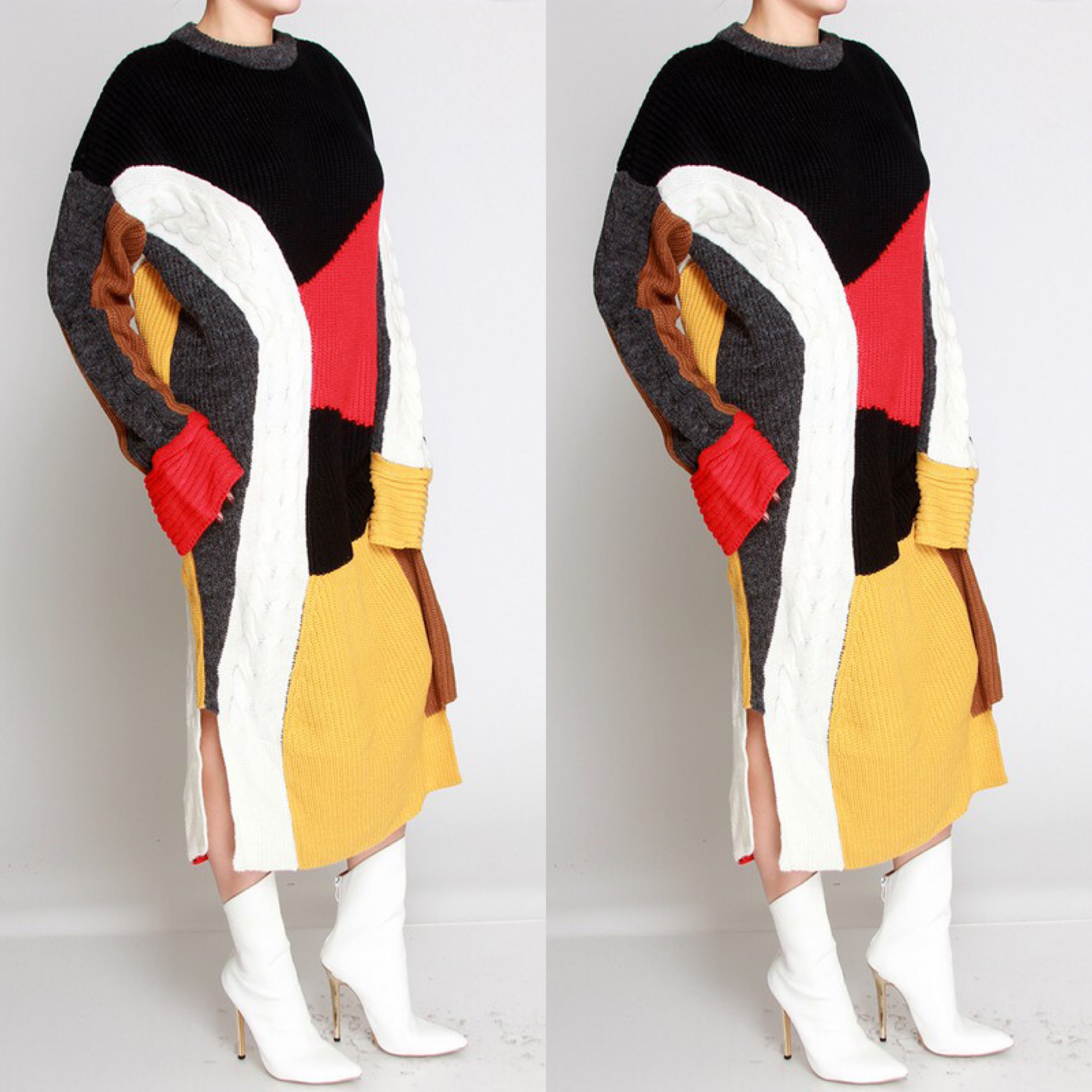 Abstract Color Block Sweater Dressing