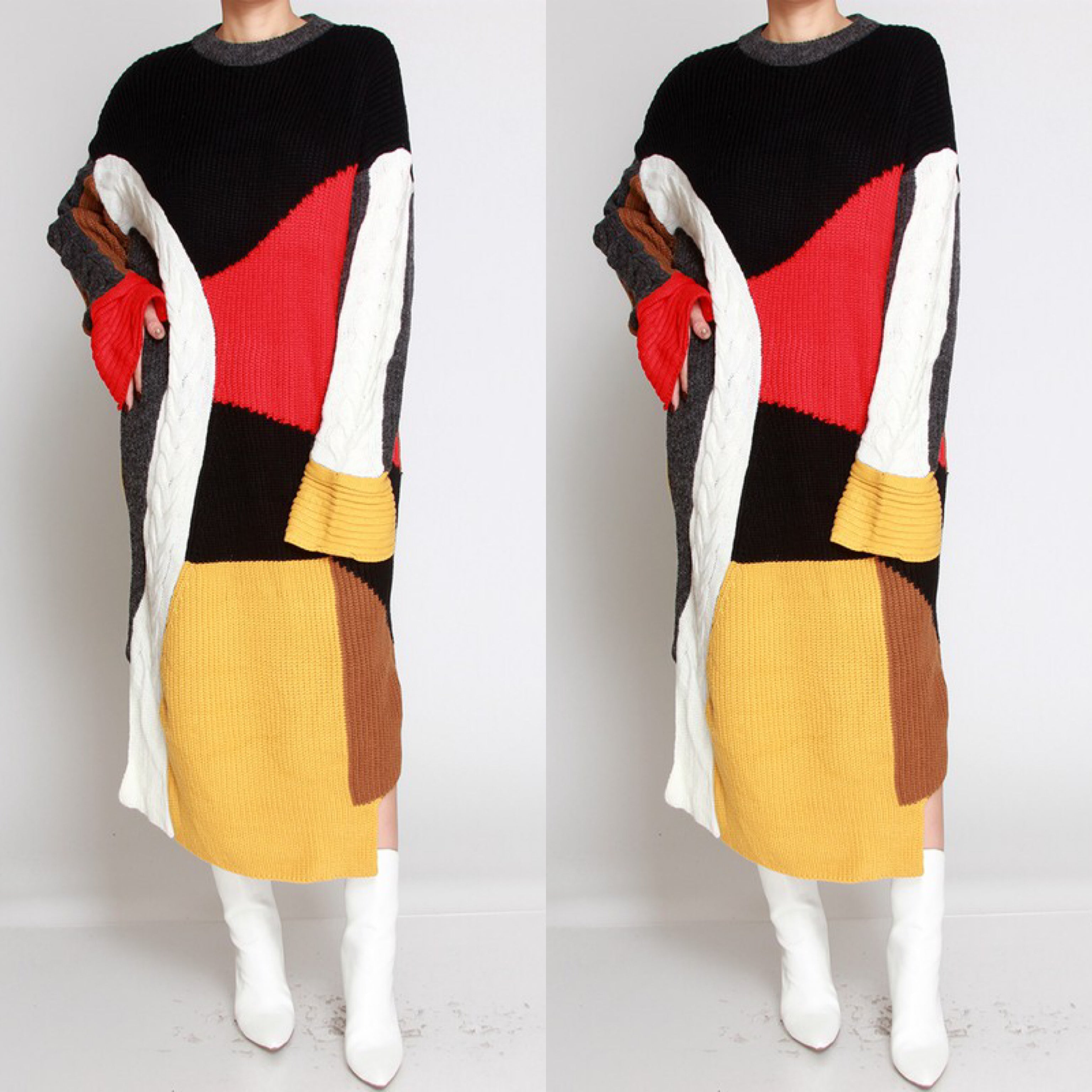 Abstract Color Block Sweater Dressing