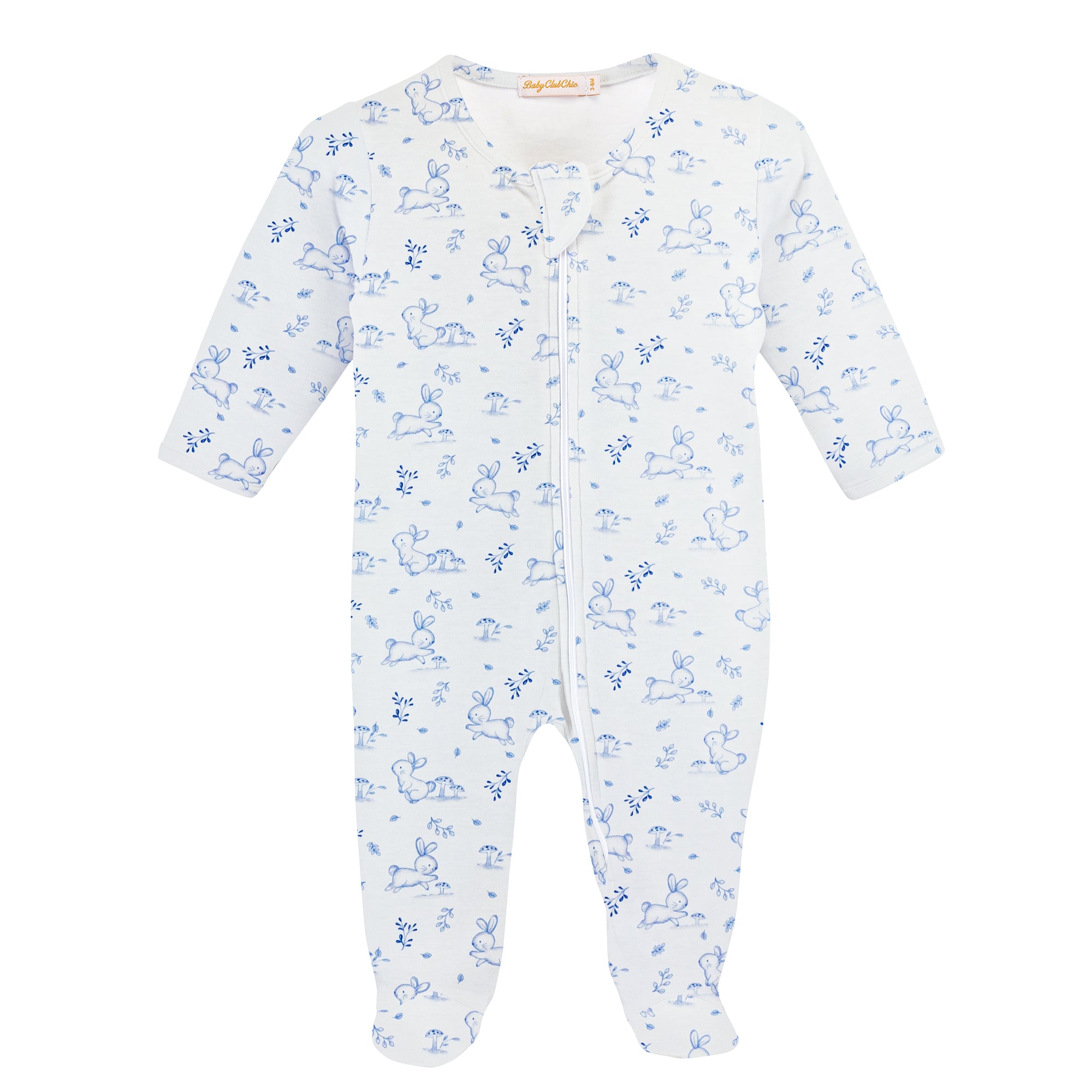 Baby Club Chic - Blue Bunnies Zip Footie