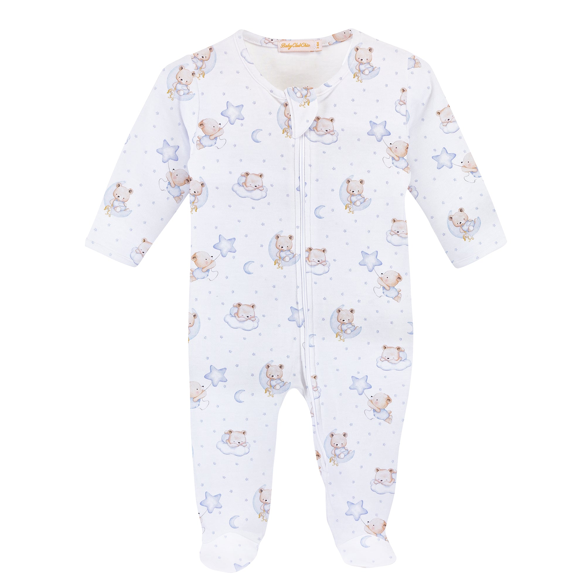 Baby Club Chic - Sleep Tight Bear Blue Zip Footie