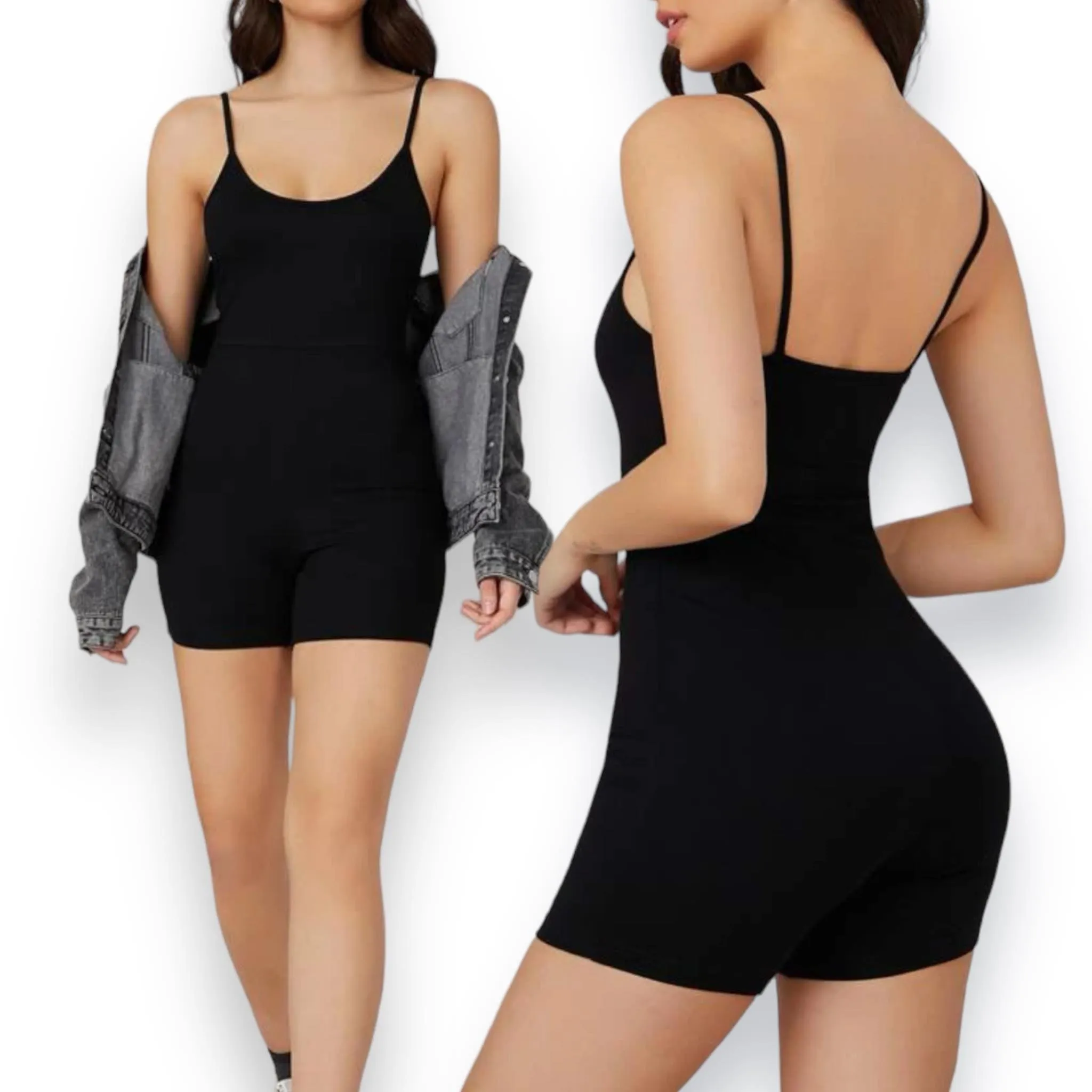 BLK Slim Strap Fitted Romper Unitard