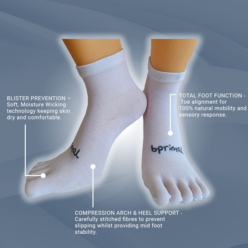 Bprimal Everyday Five-Toe Socks - Mini-Crew - Regular Weight - White