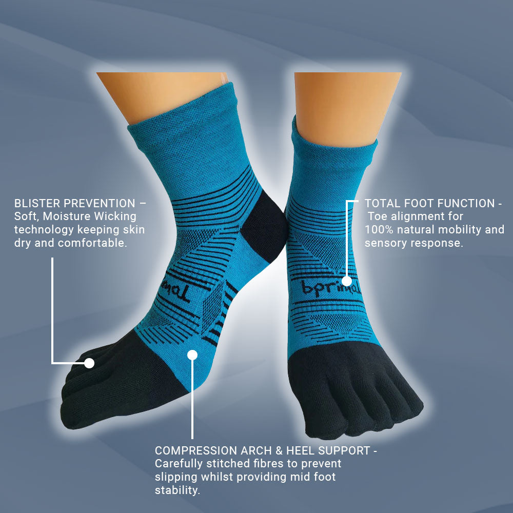 Bprimal Performance Five-Toe Socks - Regular Weight - Mini-Crew - Bondi Blue