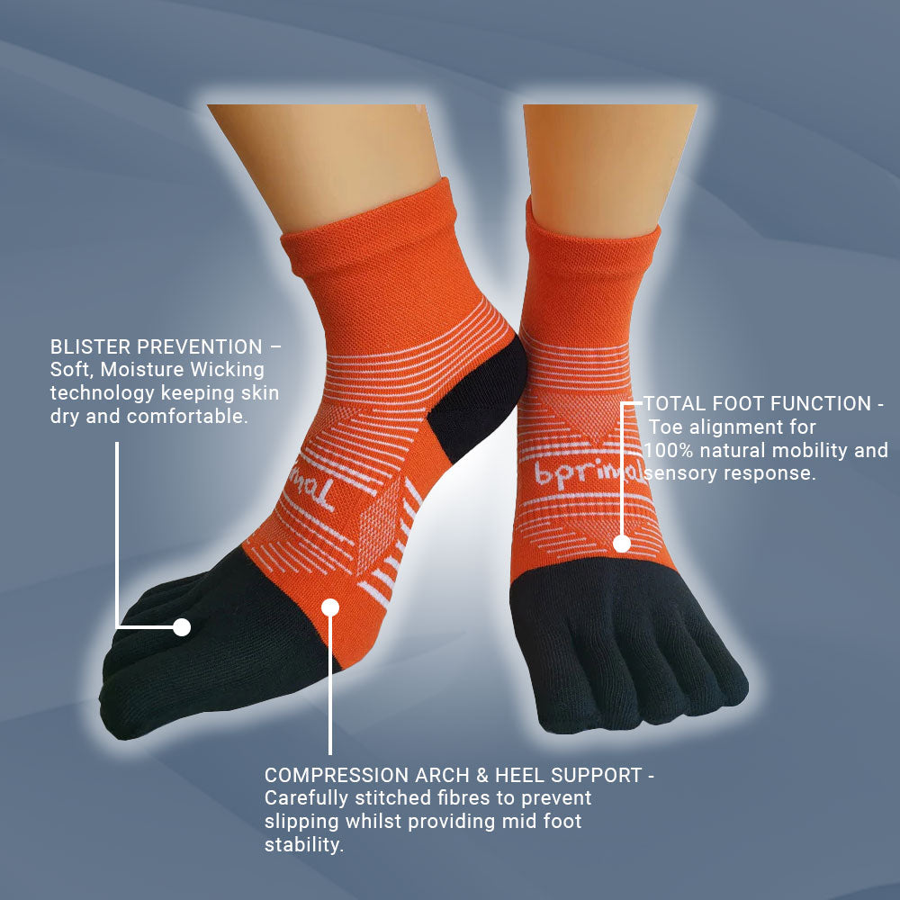 Bprimal Performance Five-Toe Socks - Regular Weight - Mini-Crew - Sunrise