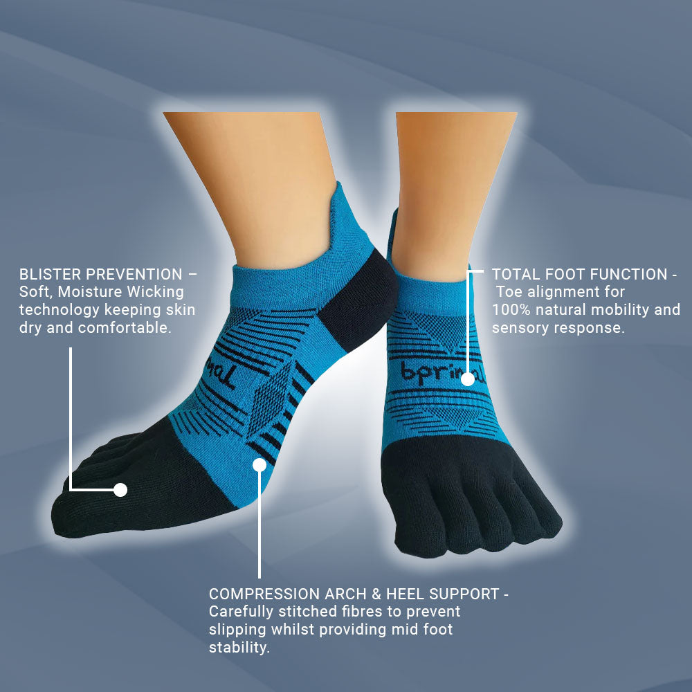 Bprimal Performance Five-Toe Socks - Regular Weight - No-Show - Bondi Blue