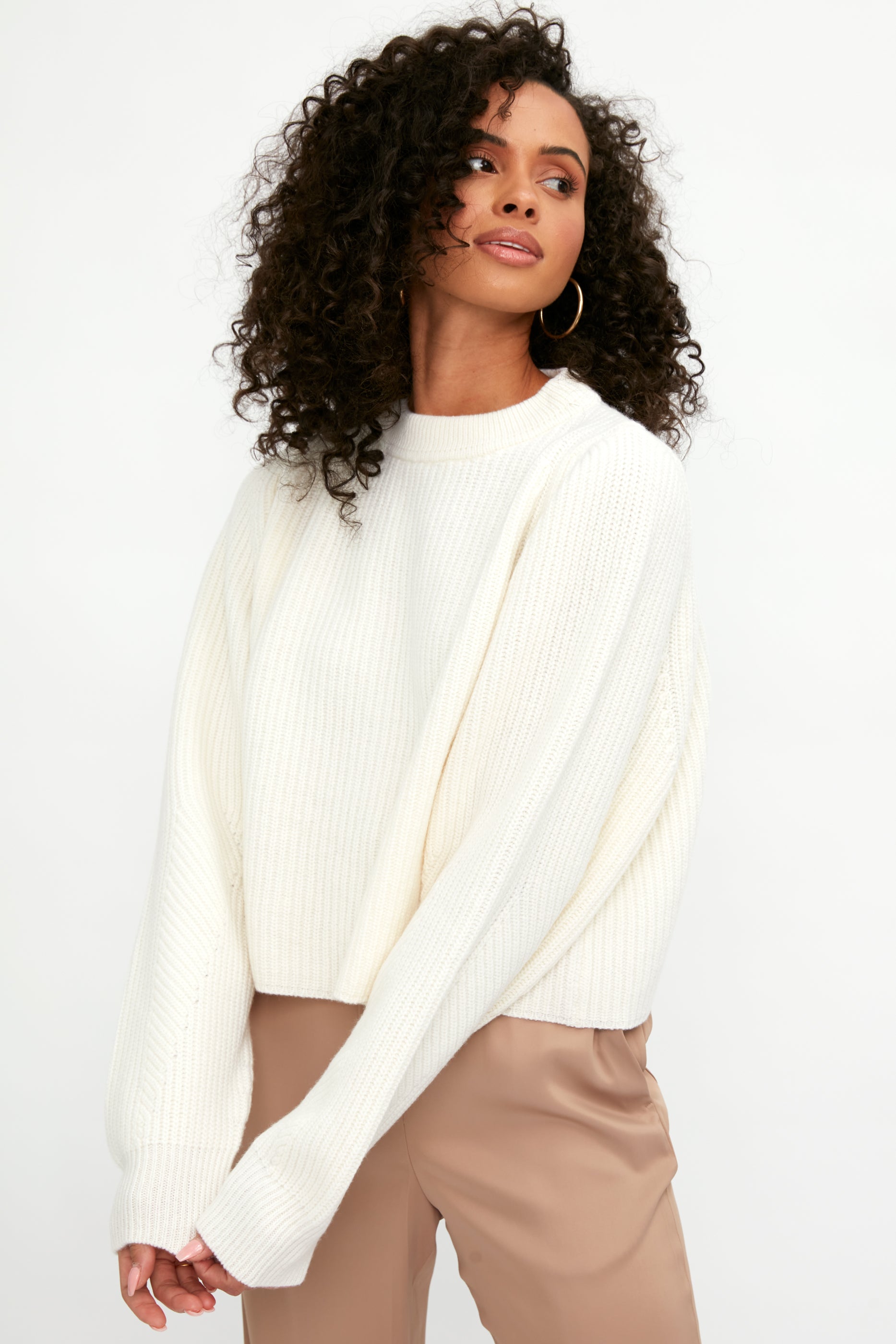 Carded Wool Cropped Kimono Sweater in Candor