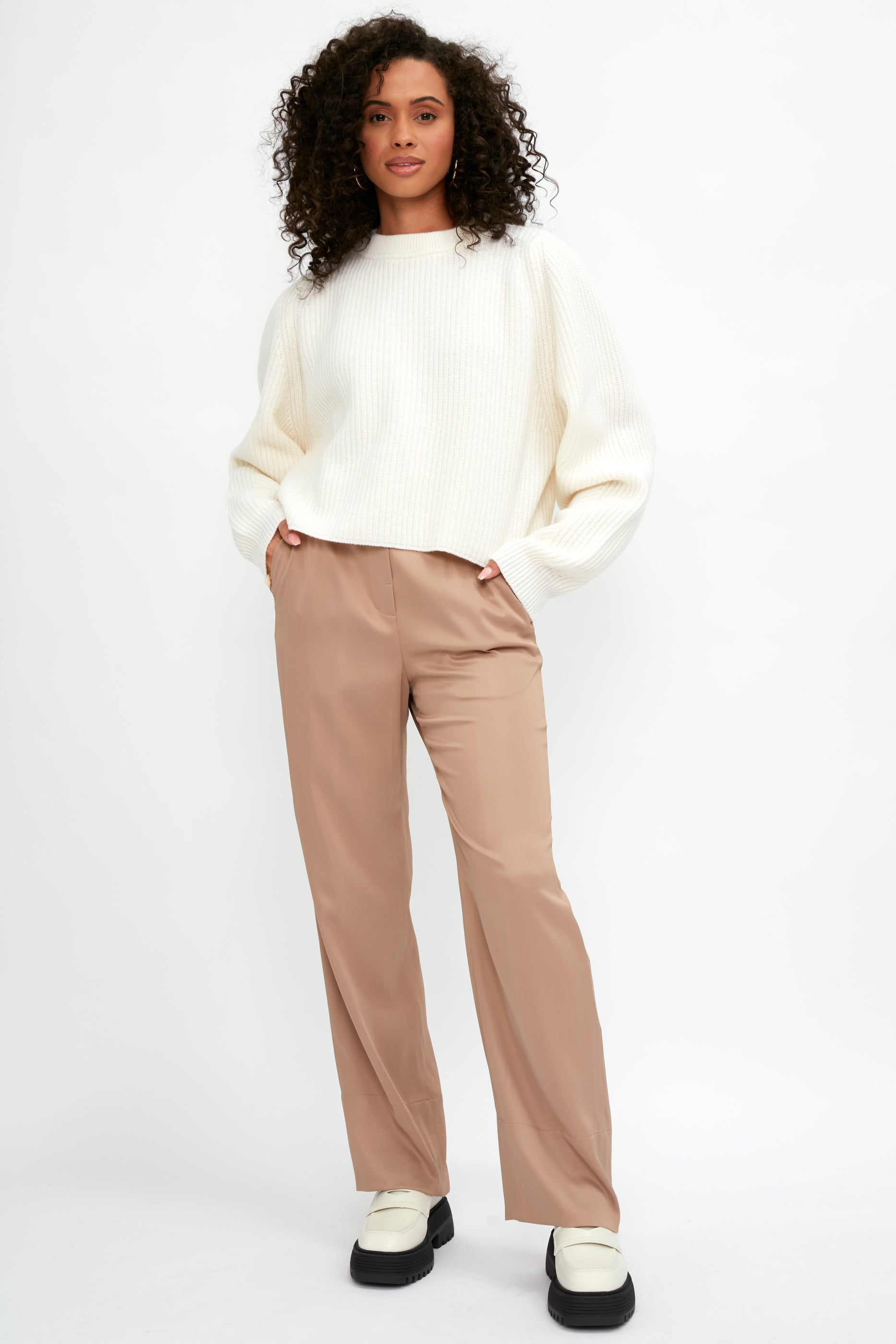 Carded Wool Cropped Kimono Sweater in Candor