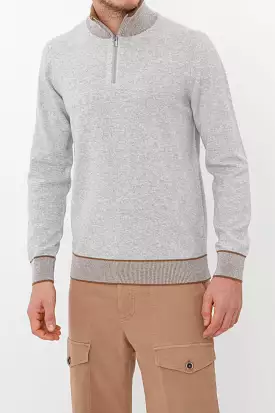 Cashmere Silk Sweater in Grey Melange and Sepia