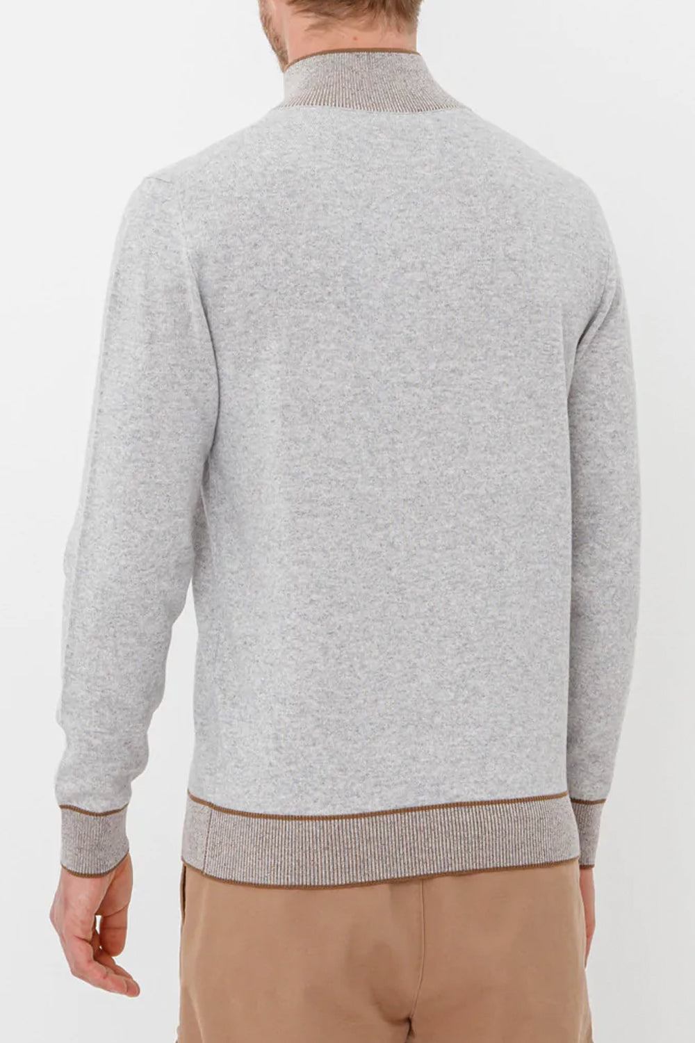 Cashmere Silk Sweater in Grey Melange and Sepia