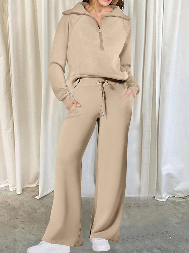 Chic Lapel Long Sleeve Loungewear Set for Women with Pant Pocket