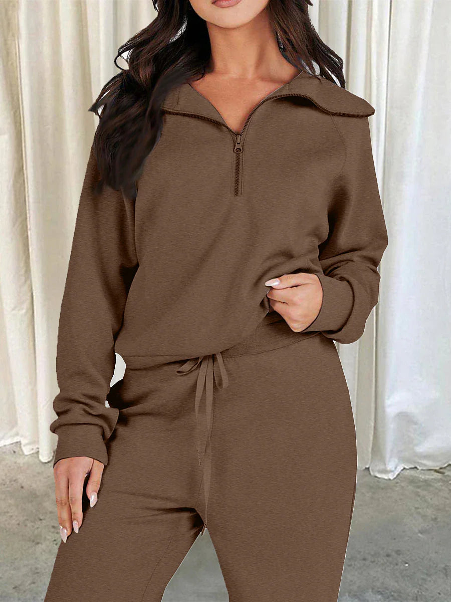 Chic Lapel Long Sleeve Loungewear Set for Women with Pant Pocket