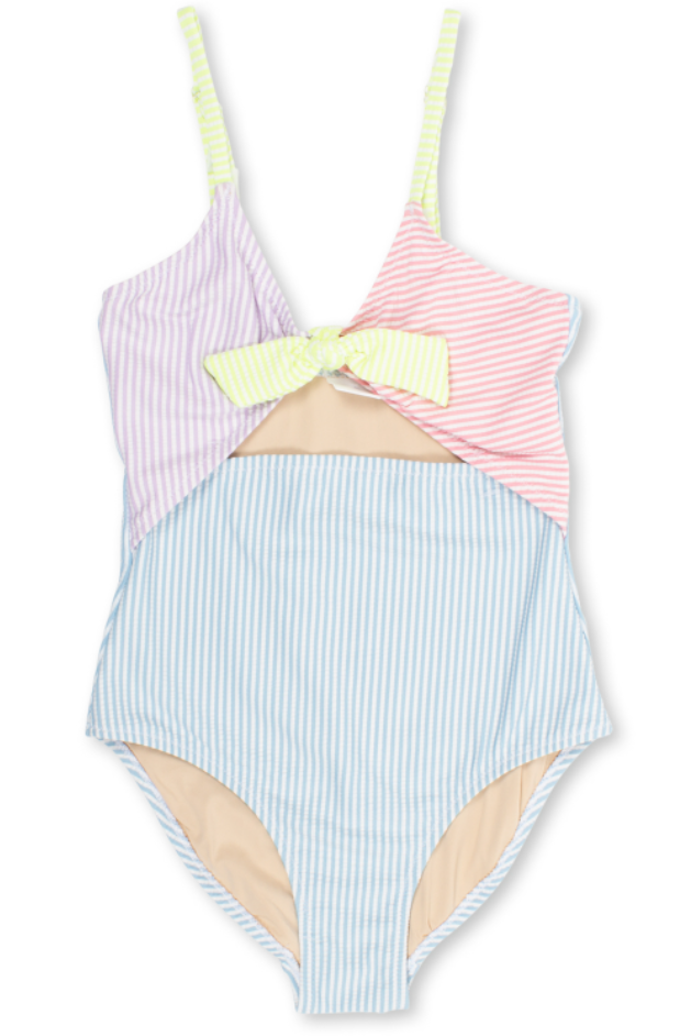 Colorblock seersucker monokini