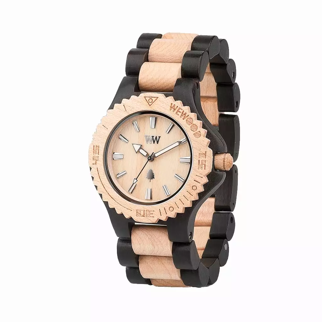 Date Wood Watch - Black/Beige