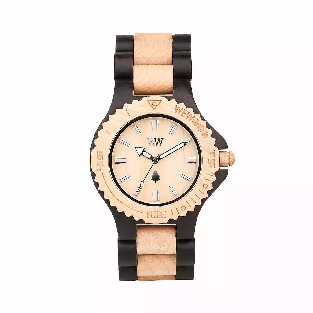 Date Wood Watch - Black/Beige