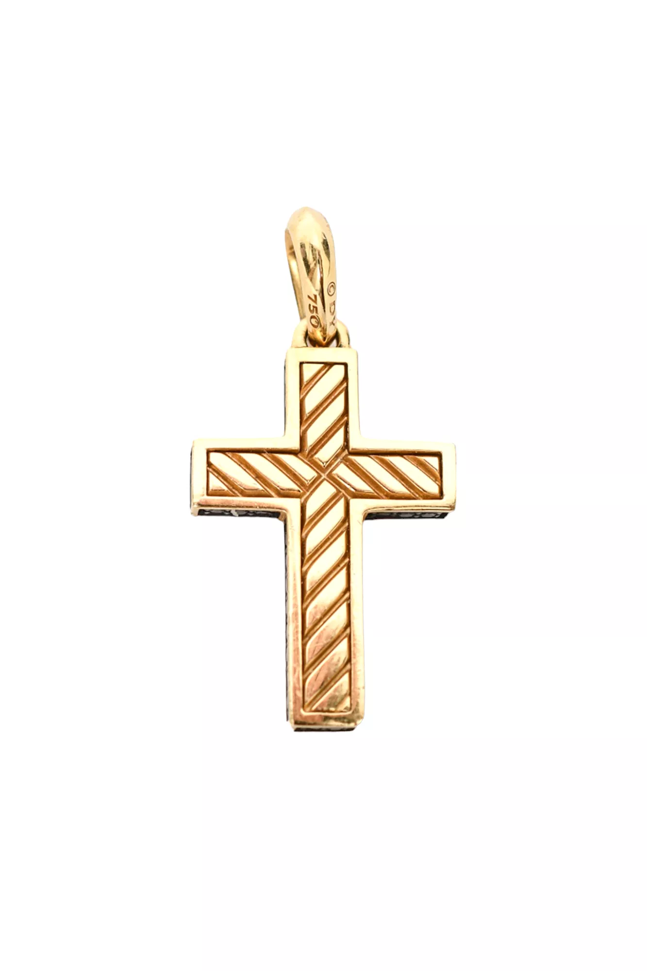 David Yurman 18K Yellow Gold Streamline Cross Pendant w/ Pave Black Diamonds