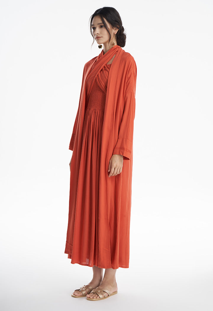 Embroider Striped Open Maxi Abaya