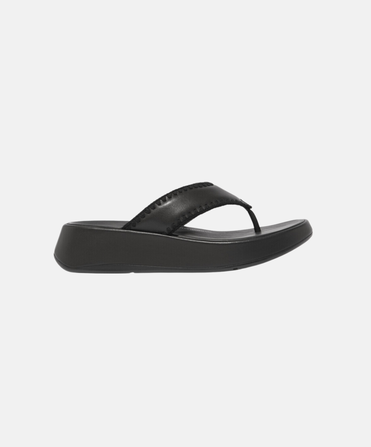 FitFlop F-mode Crochet-Stitch Leather Flatform Toe-Thongs Black