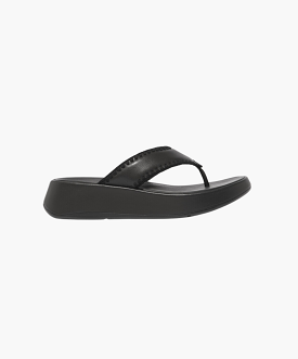 FitFlop F-mode Crochet-Stitch Leather Flatform Toe-Thongs Black