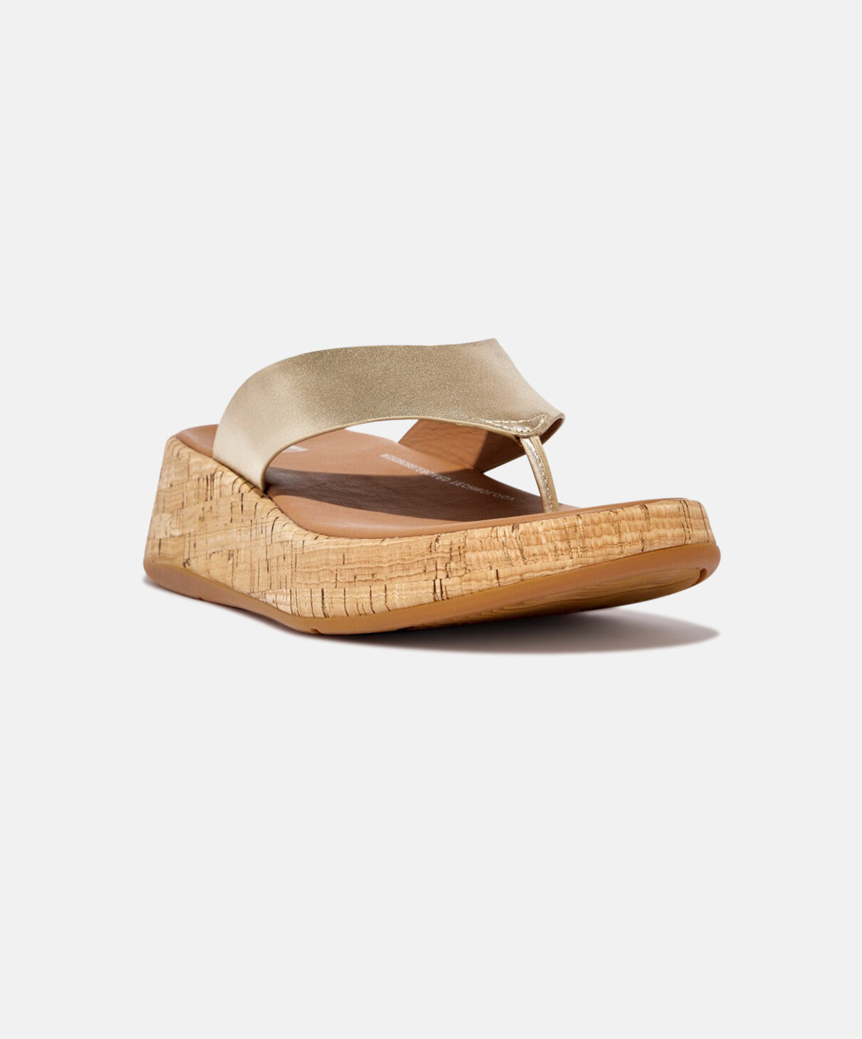 FitFlop F-mode Leather/Cork Flatform Platino Toe Post Silver