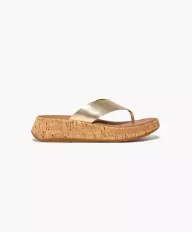 FitFlop F-mode Leather/Cork Flatform Platino Toe Post Silver