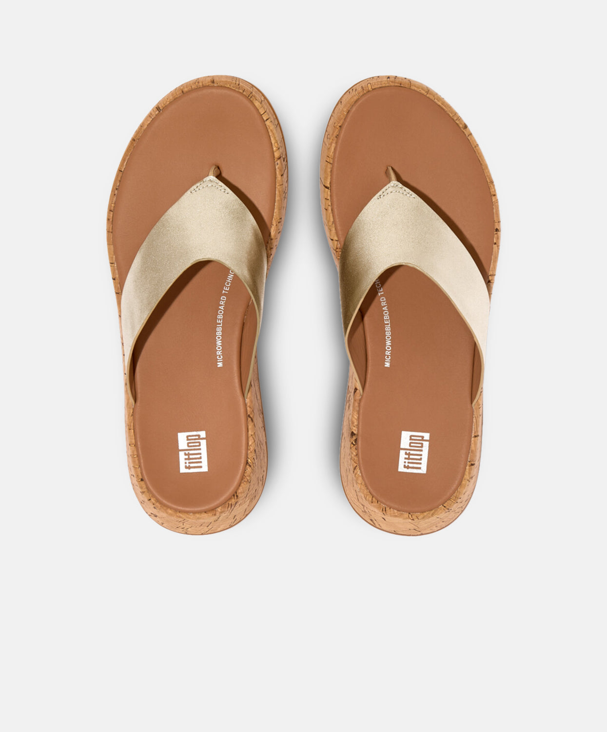 FitFlop F-mode Leather/Cork Flatform Platino Toe Post Silver