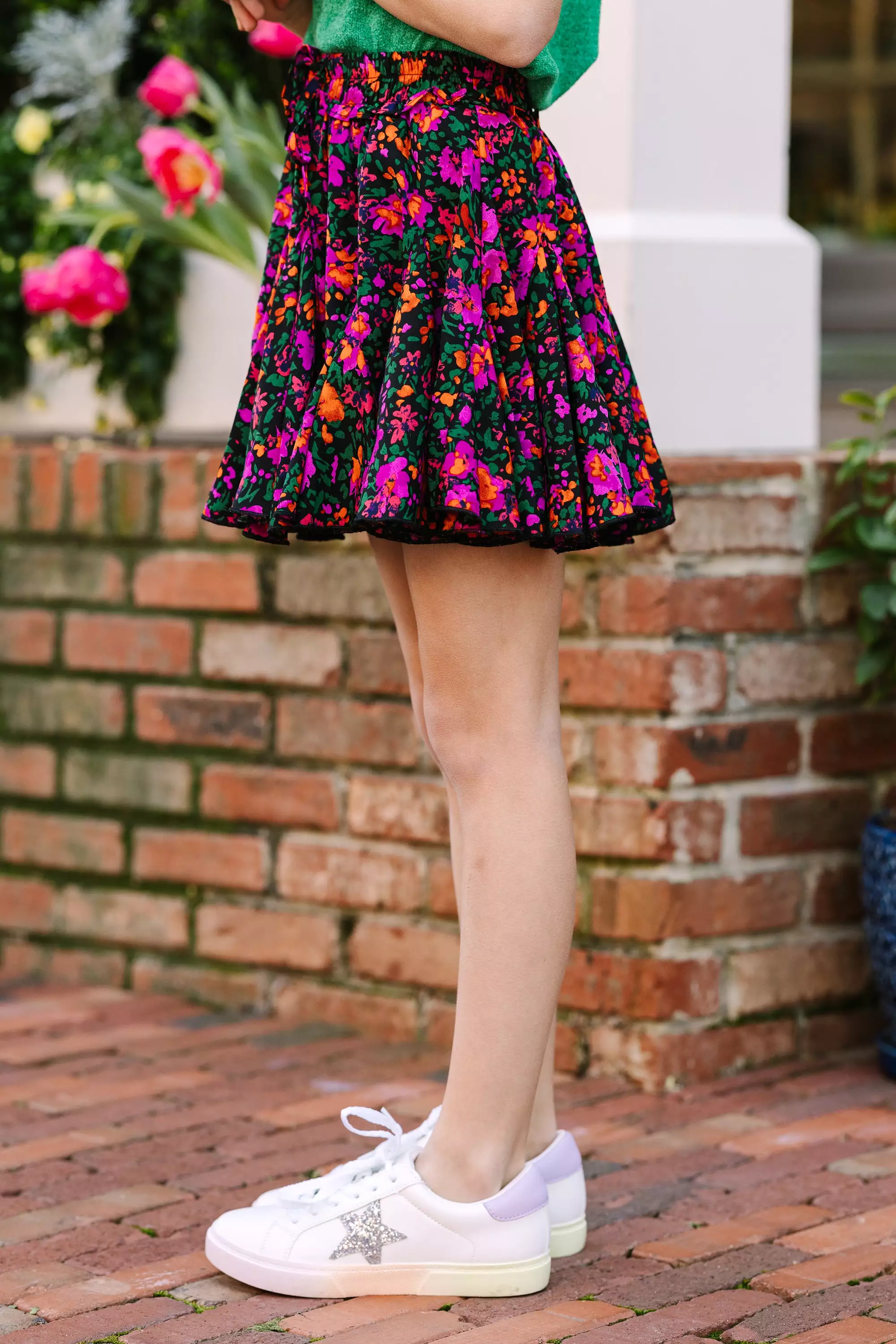 Girls: Make My Day Black Ditsy Floral Skort