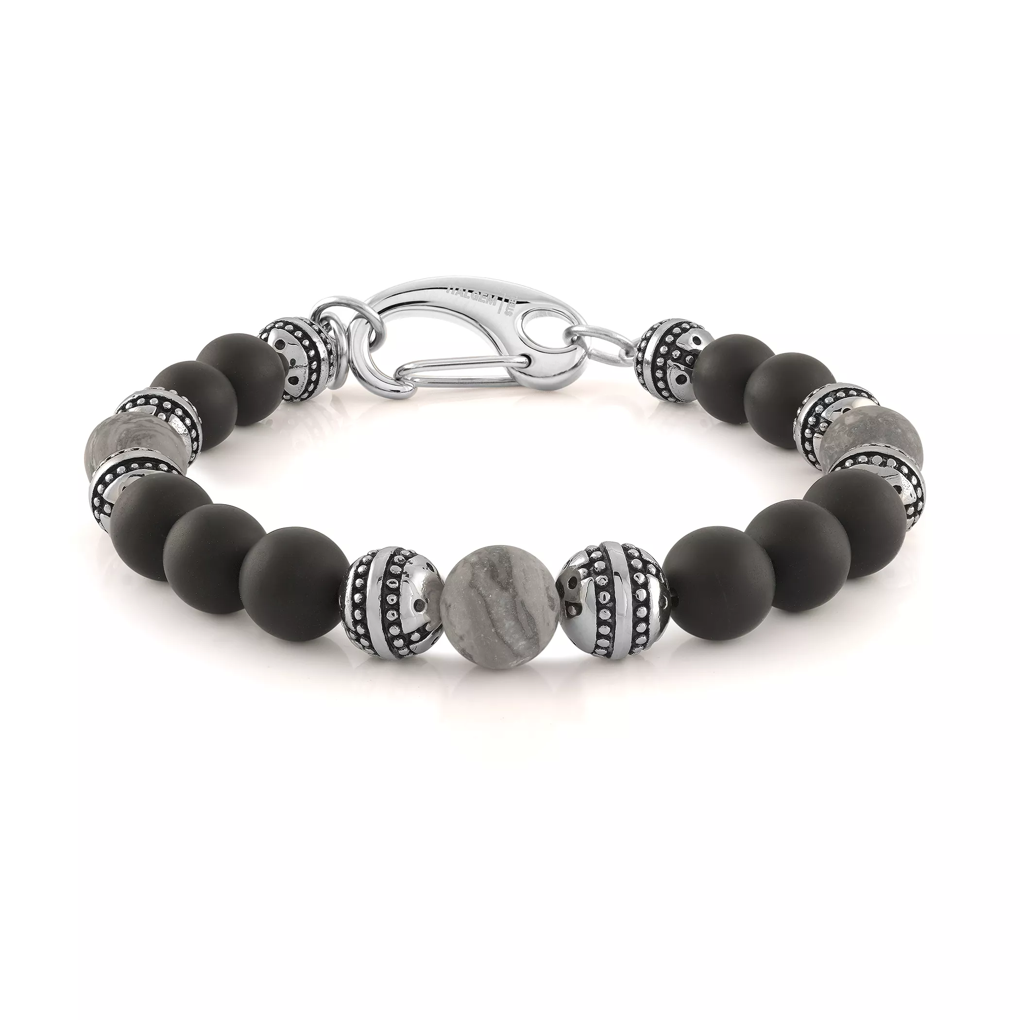 Grey and Black Steel Beaded Clasp Bracelet