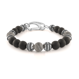 Grey and Black Steel Beaded Clasp Bracelet