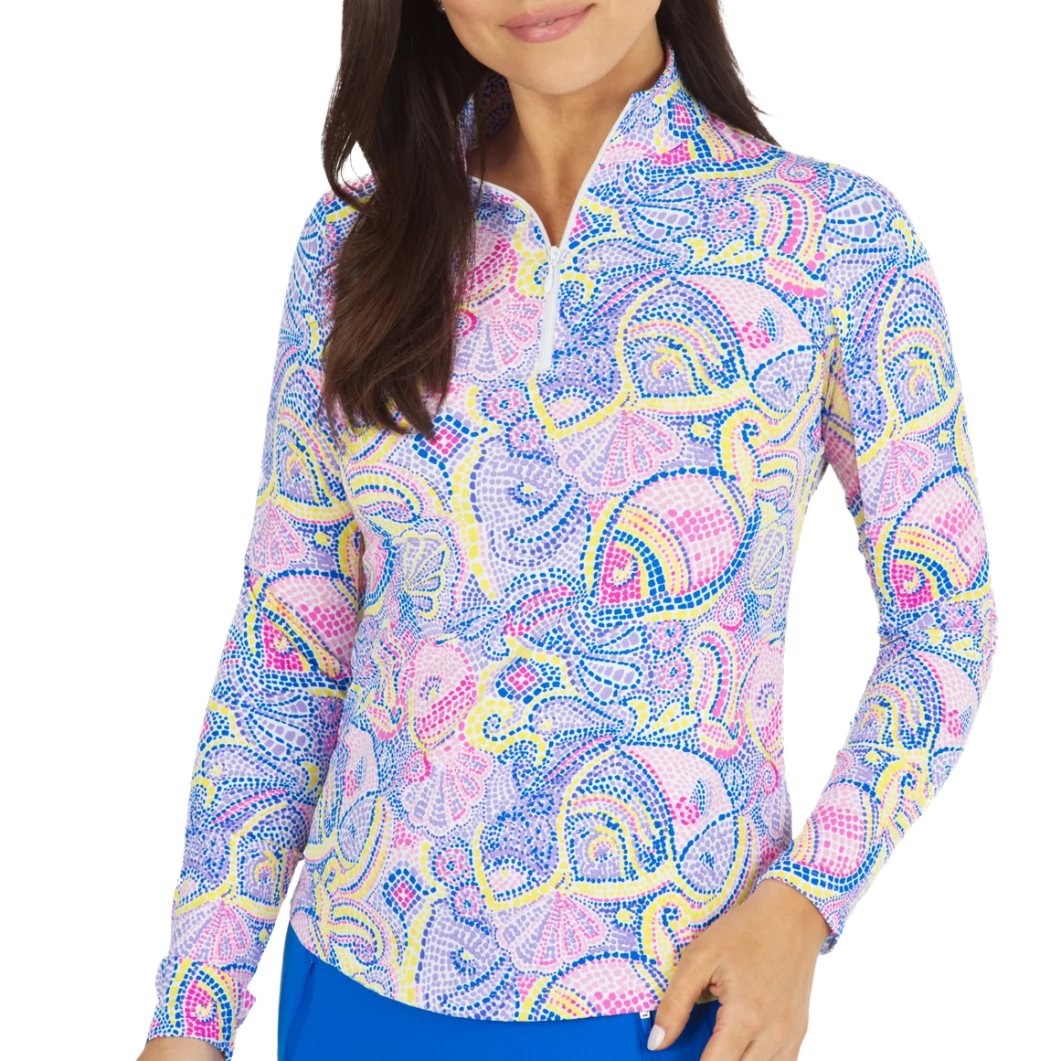 IBKUL Mock Long Sleeve Mariel Blue Multi