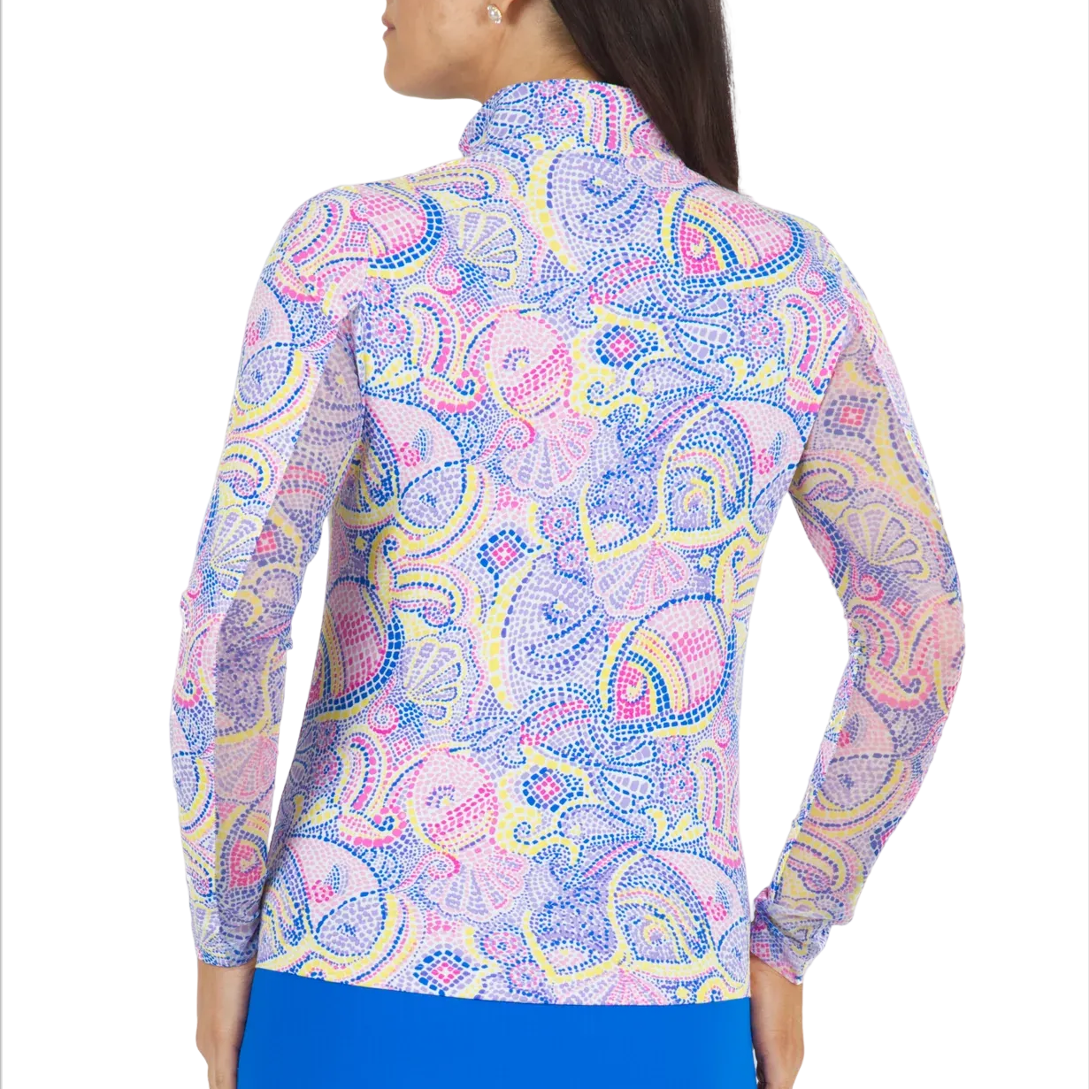 IBKUL Mock Long Sleeve Mariel Blue Multi