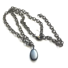 Ice Blue Moonglow & Gun Metal Layering Necklace - Medium