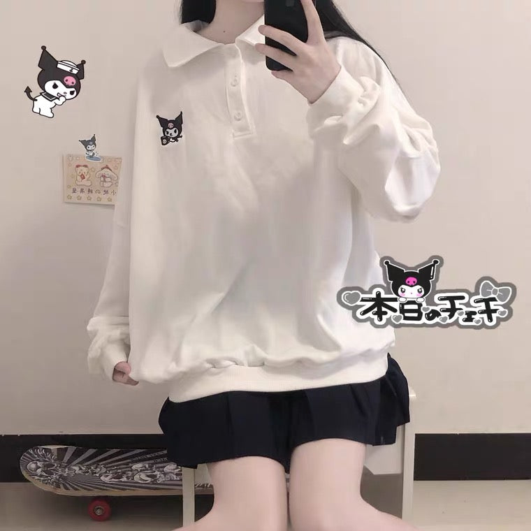 JAPANESE CUTE KUROMI SOFTGIRL POLO SWEATSHIRT BY90012