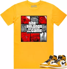 Jordan 1 Yellow Ochre 1s Shirt to Match - RED BELONGS TO THE GAME