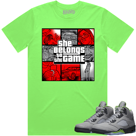 Jordan 5 Green Bean 5s Shirt to Match - RED BELONGS TO THE GAME