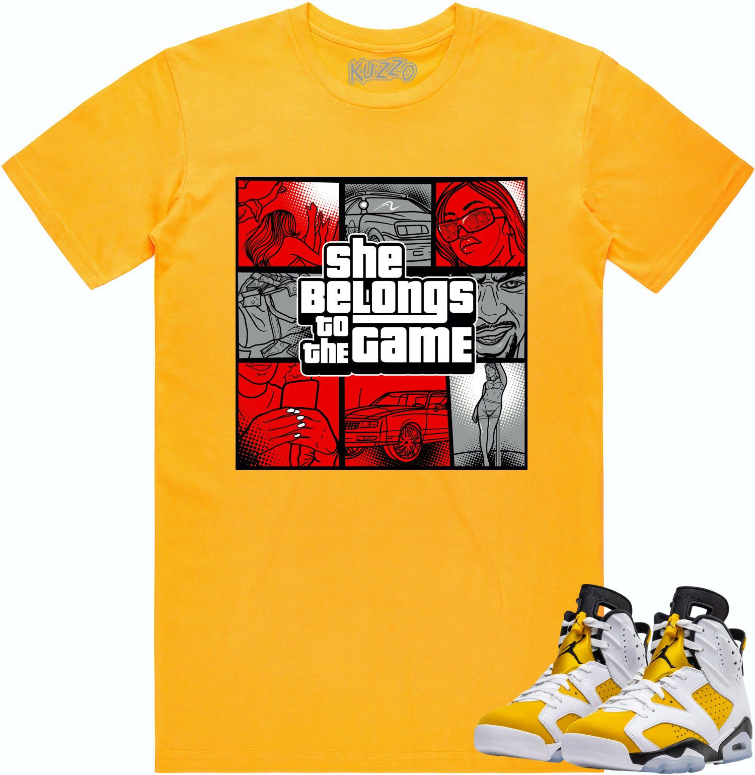 Jordan 6 Yellow Ochre 6s Shirt to Match - RED BELONGS TO THE GAME