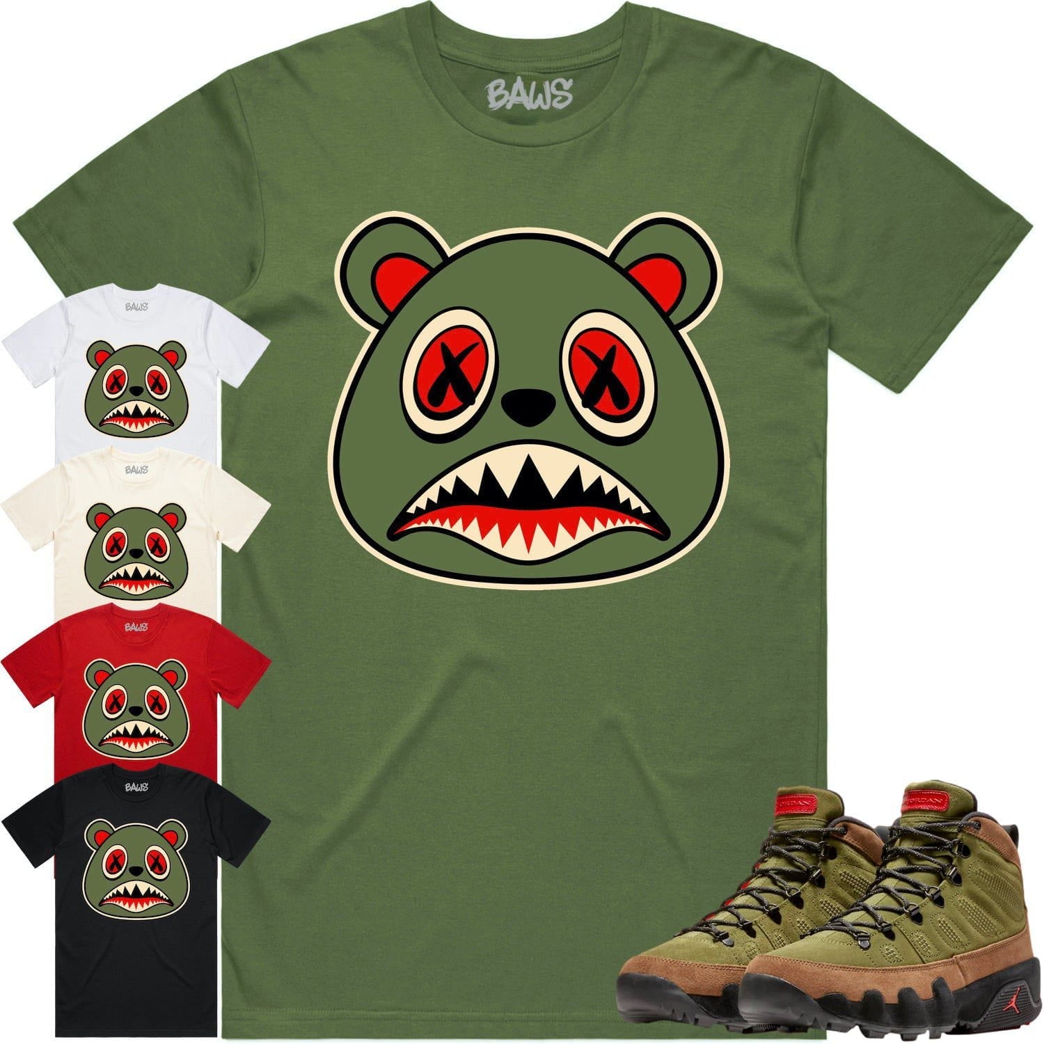 Jordan 9 Beef Broccoli 9s Shirt to Match - OLIVE BAWS BEAR